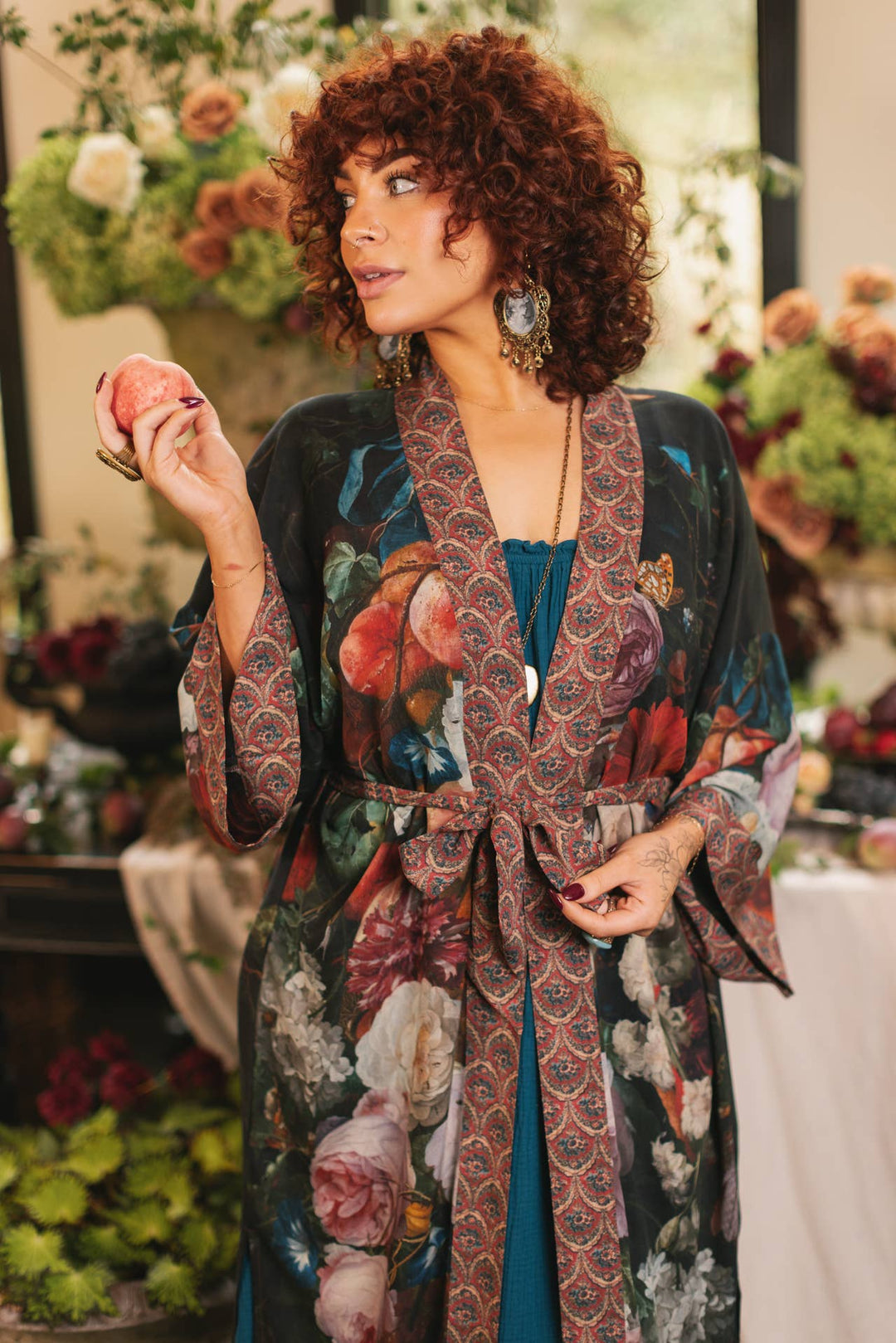 Flight of Fancy Opera Duster Kimono Robe Hummingbird Print