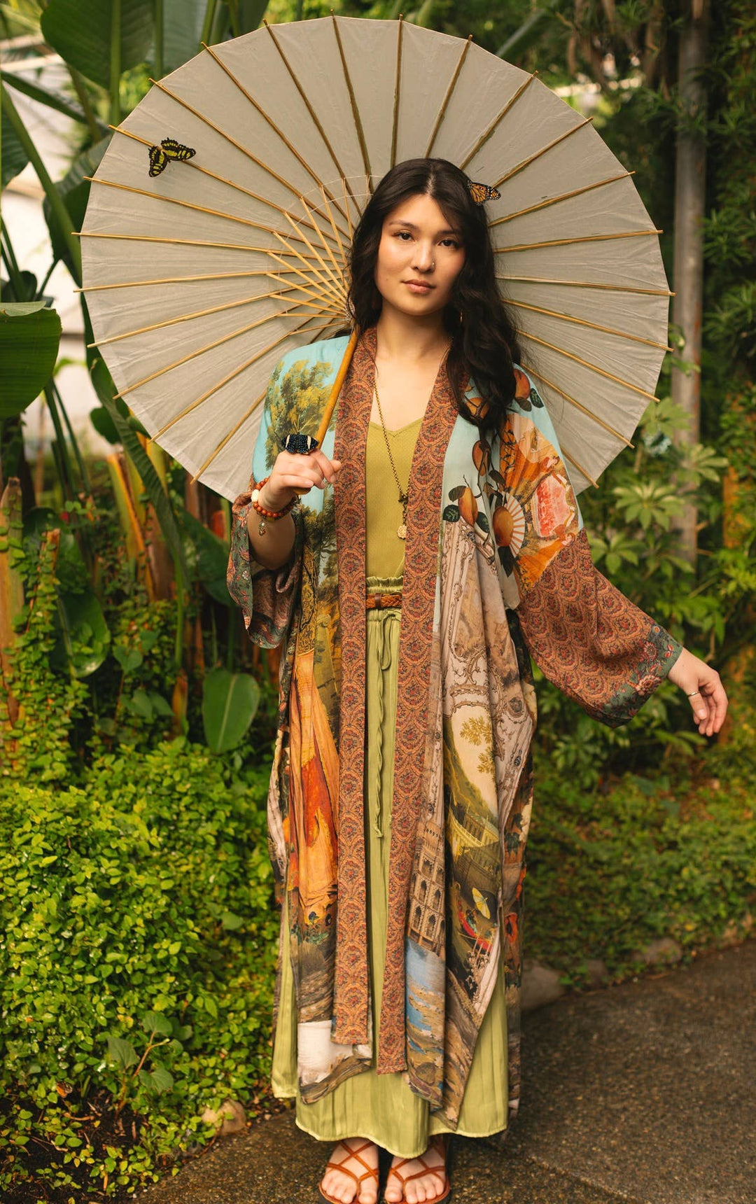 Secret Garden Opera Duster Kimono Robe w/ Swan, Fan