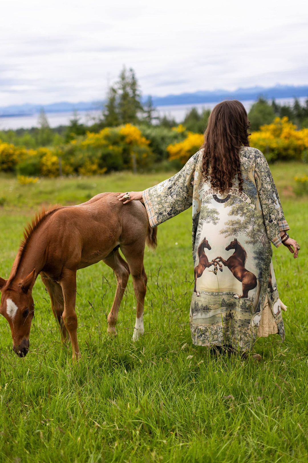Born to Run Opera Duster Kimono Robe w/ Horse & Flower Print