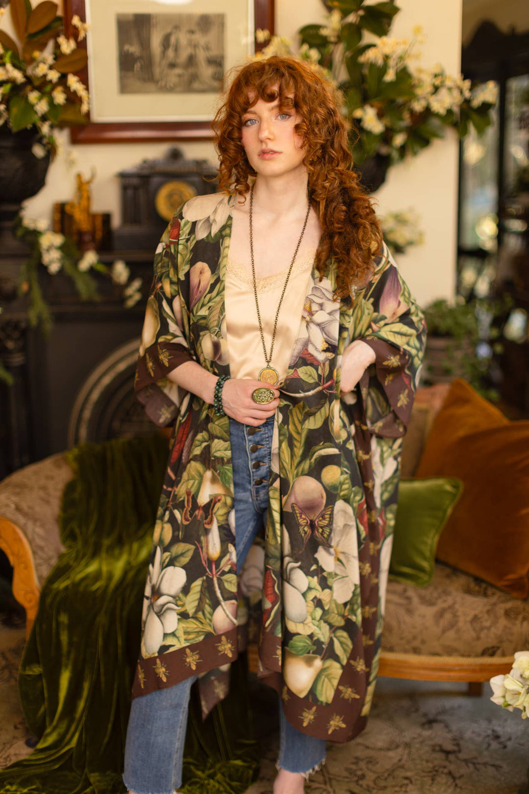 Fleur De Lune Goddess Starduster Kimono w/ Florals & Bees