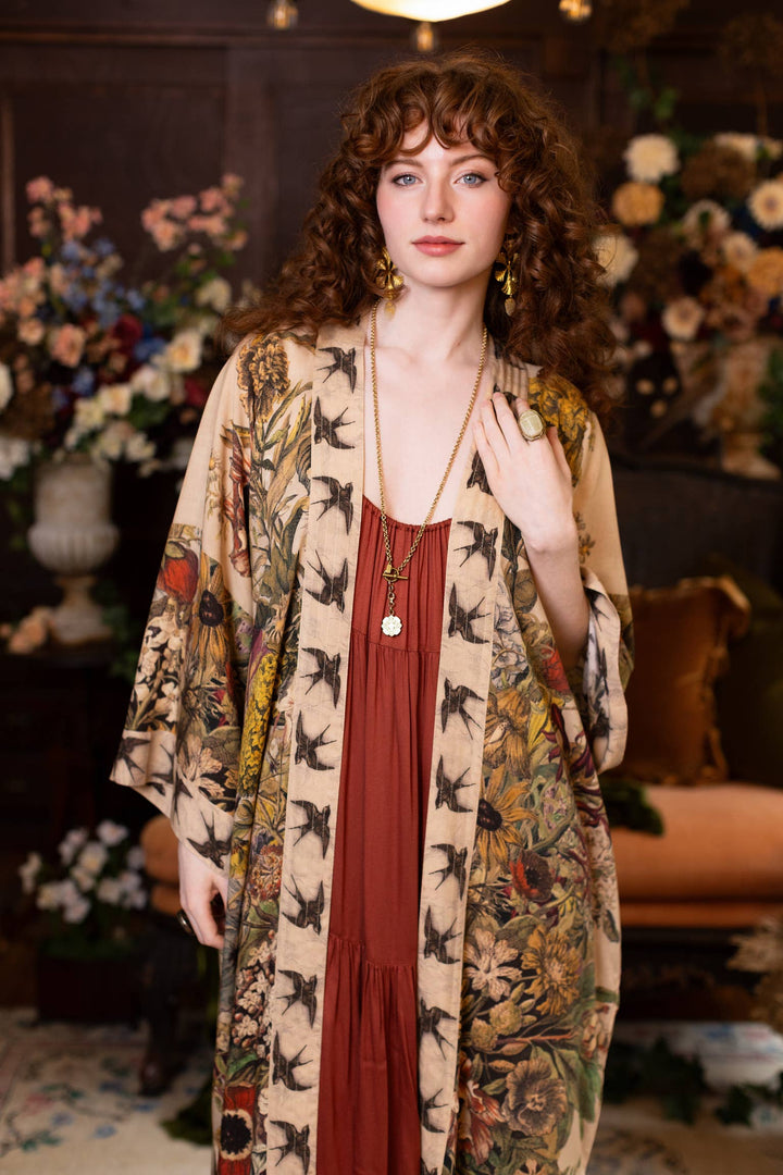 Golden Hour Opera Duster Kimono Robe w/ floral print