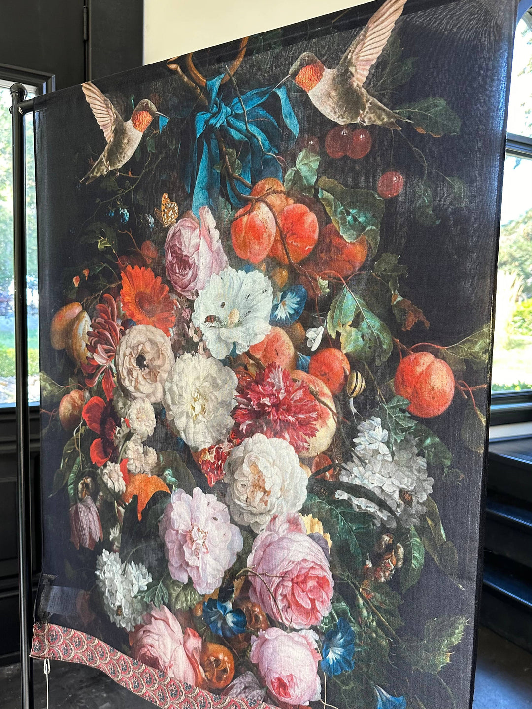 Flight of Fancy Floral Scarf with Hummingbirds Print