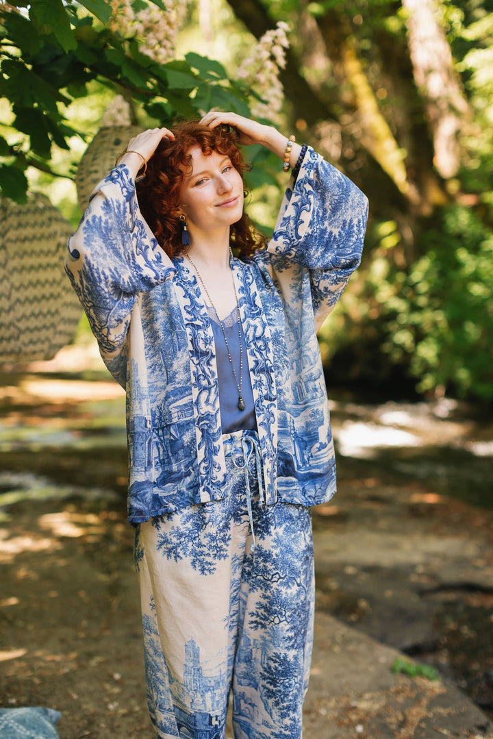 Let The Light In Pixie Duster Cropped Kimono w/ Delft Print