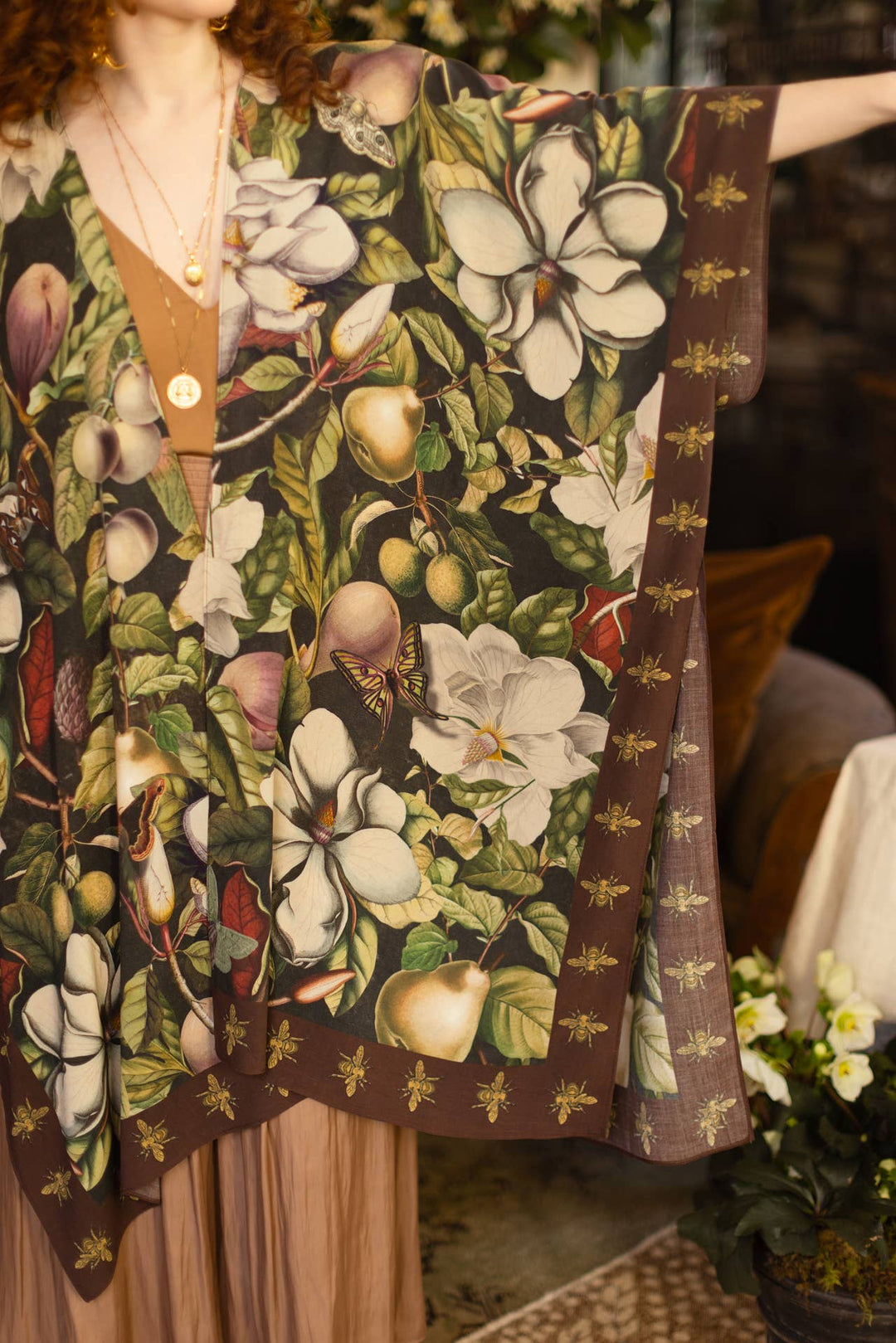 Fleur De Lune Goddess Starduster Kimono w/ Florals & Bees