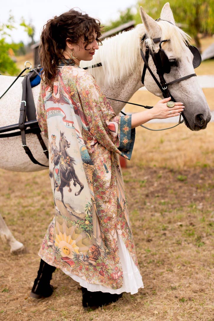 Love Revolution Opera Duster Kimono Robe w/ horse & florals