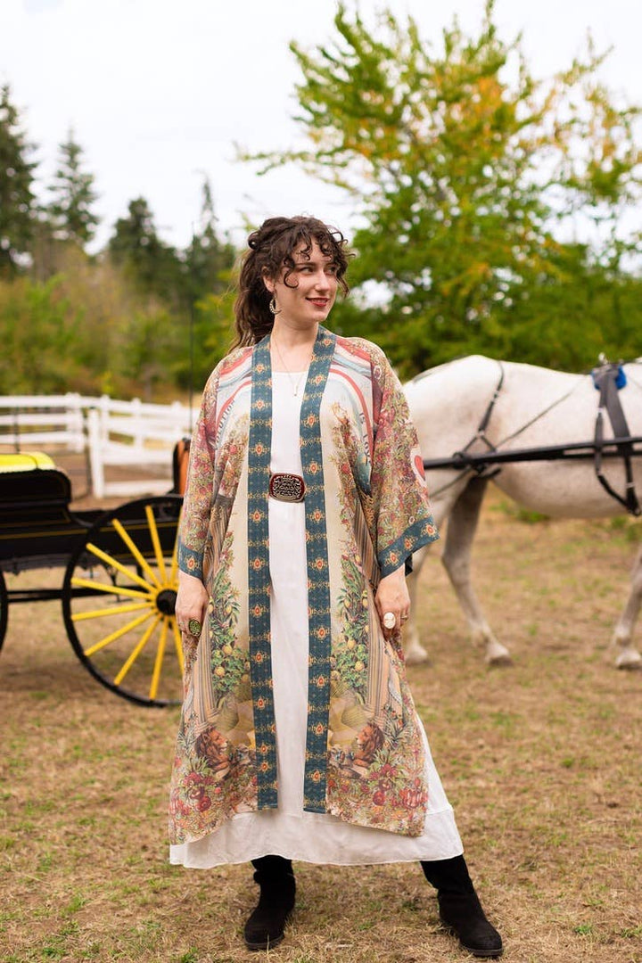 Love Revolution Opera Duster Kimono Robe w/ horse & florals