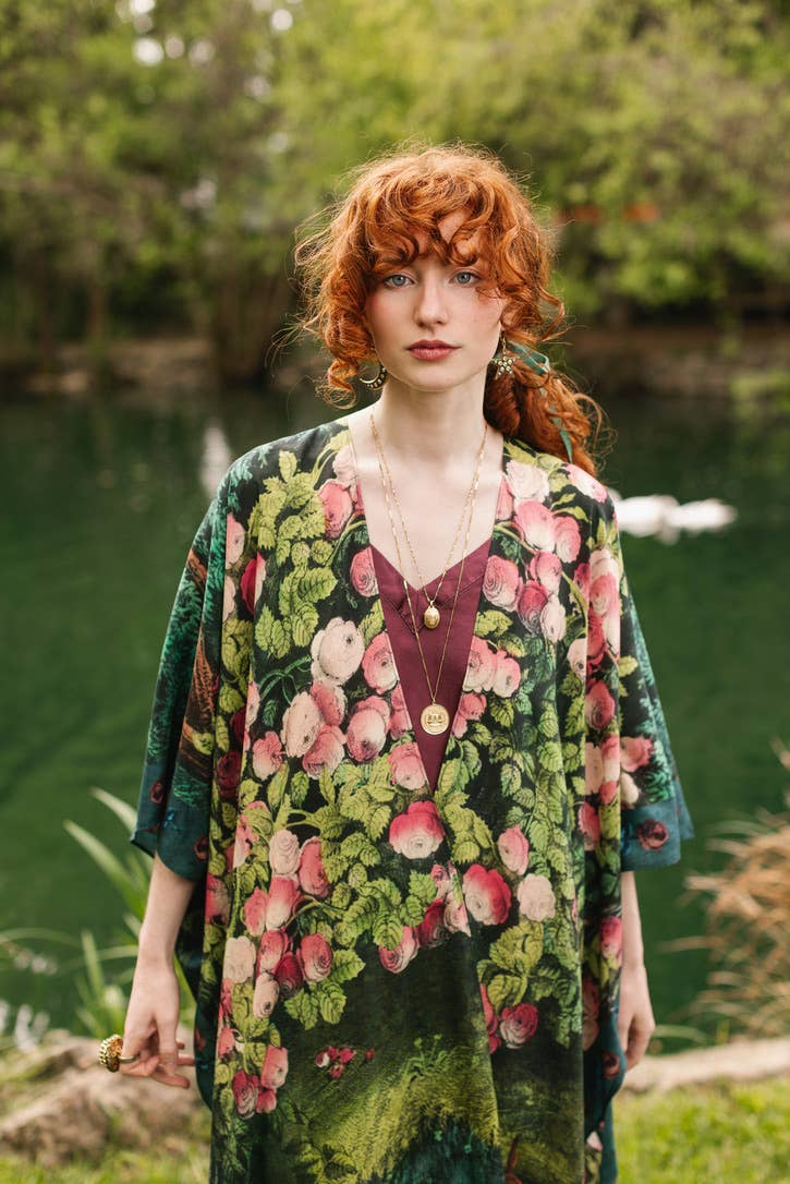 The Daydreamer Goddess Duster Kimono w/ Roses & Rabbits