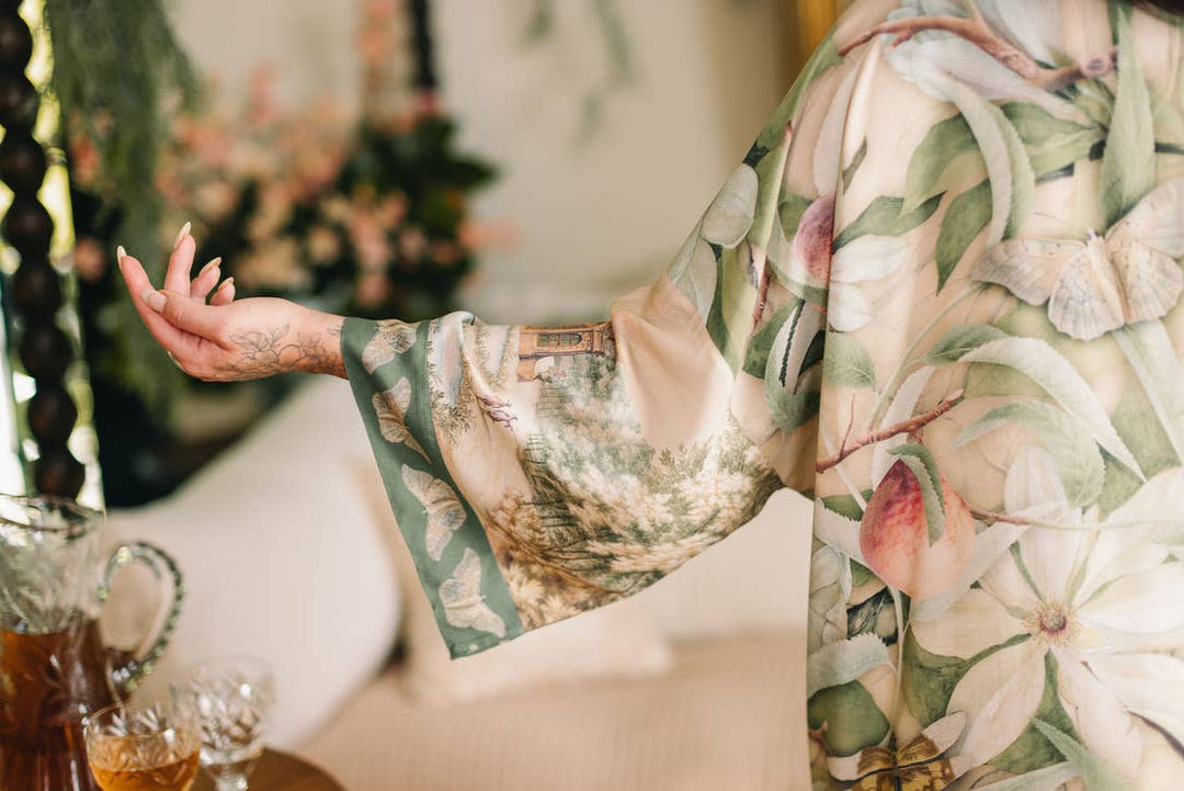 Fleur De Soleil Opera Duster Kimono Robe w/ Florals