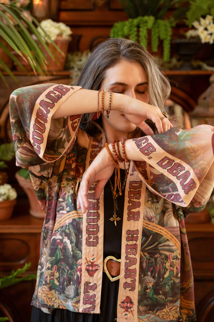 Courage Dear Heart Pixie Duster Crop Kimono w/ Sacred Heart