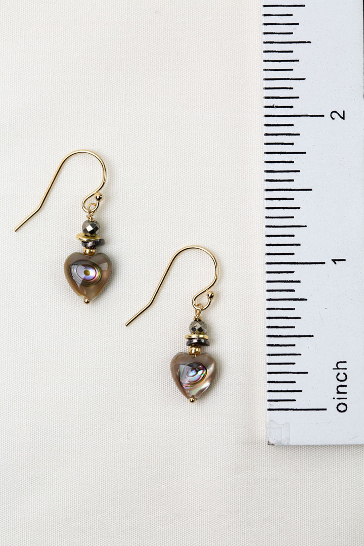 Alchemy Faceted Pyrite With Abalone Shell Hearts Simple Earrings