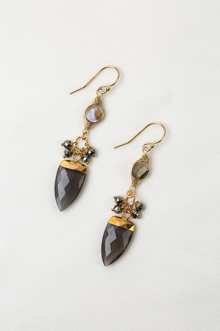 Alchemy Pyrite, Abalone With Moonstone Herringbone Earrings