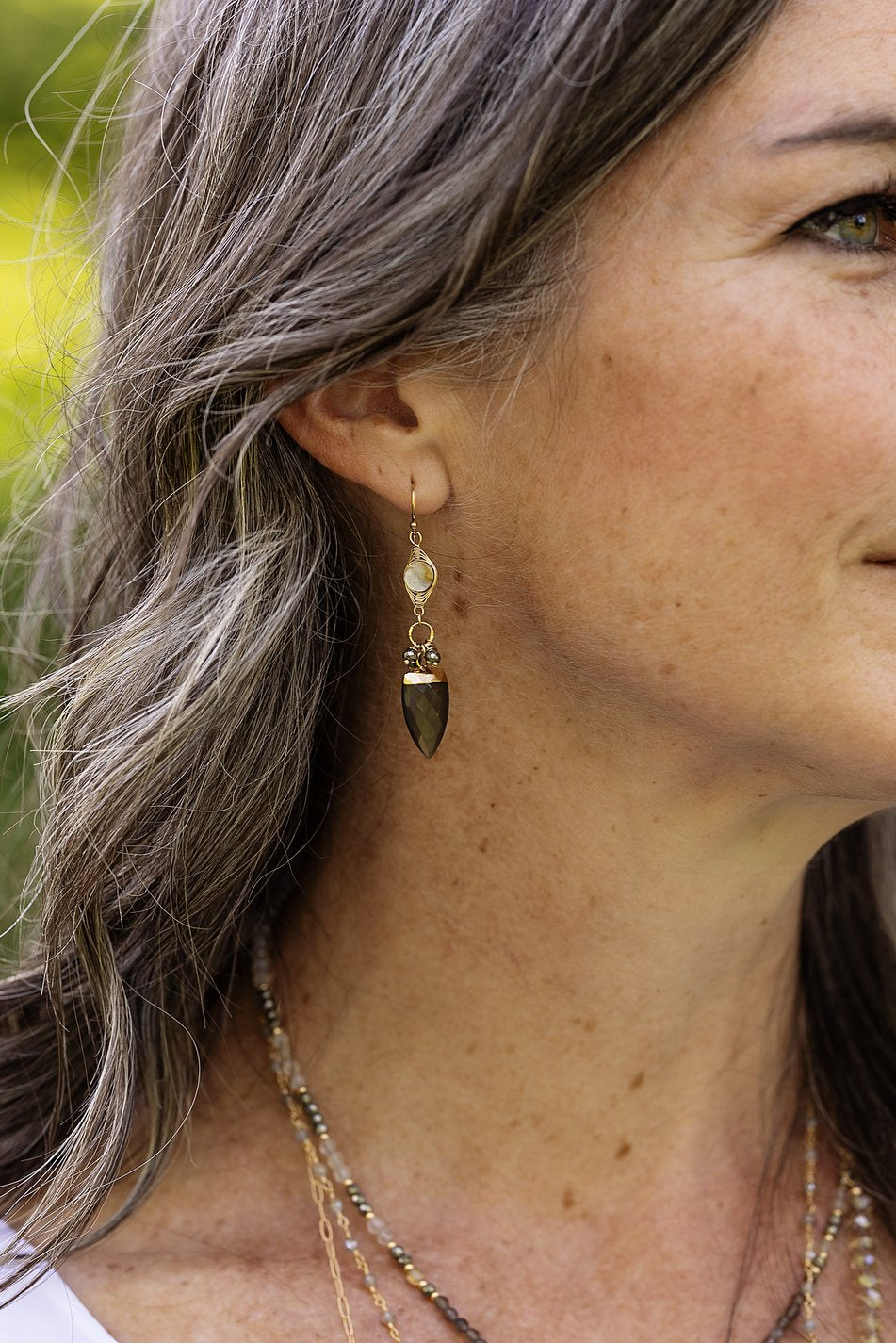 Alchemy Pyrite, Abalone With Moonstone Herringbone Earrings