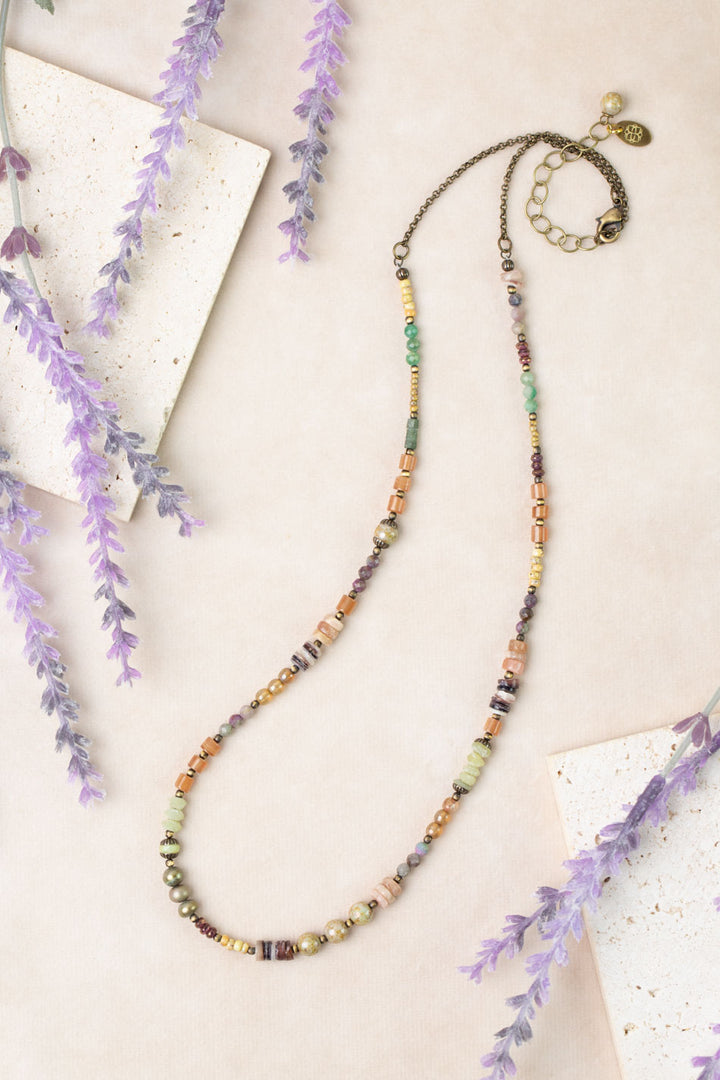 Apatheia 23-25" Fancy Jasper, Czech Glass, Shell Simple Necklace