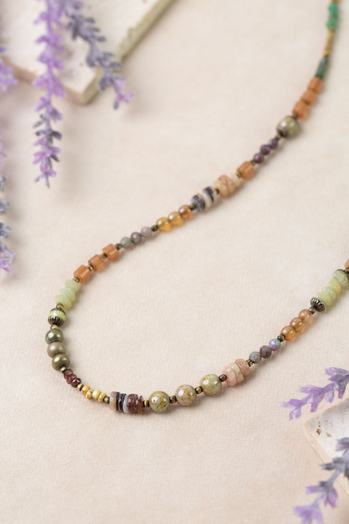 Apatheia 23-25" Fancy Jasper, Czech Glass, Shell Simple Necklace