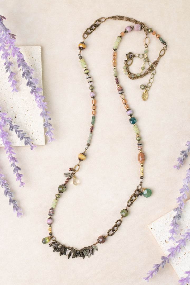Apatheia 32-34" Fancy Jasper, Czech Glass, Phosphorite Collage Necklace