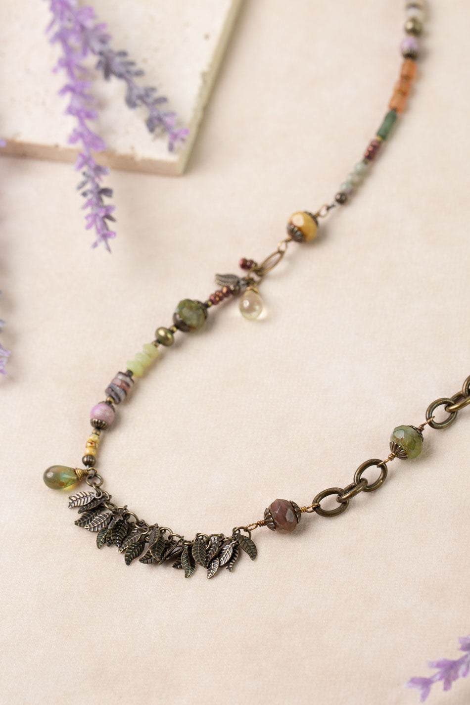Apatheia 32-34" Fancy Jasper, Czech Glass, Phosphorite Collage Necklace