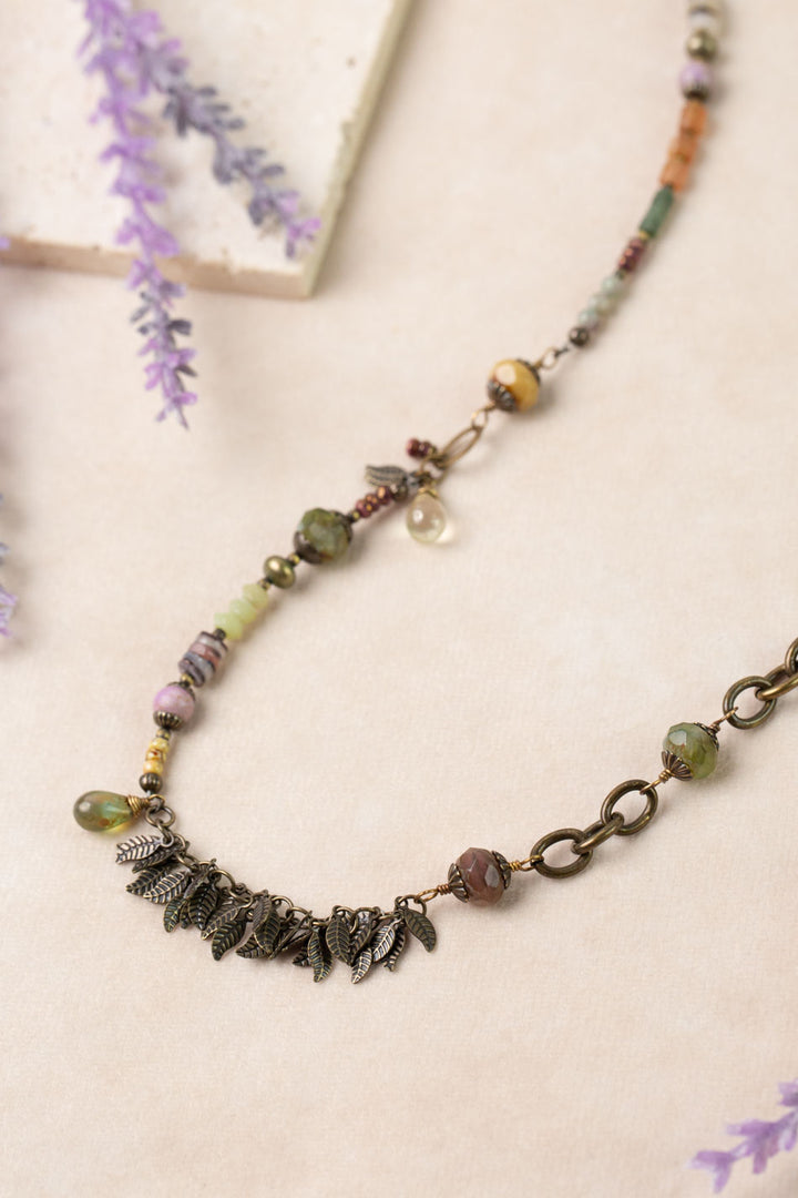 Apatheia 32-34" Fancy Jasper, Czech Glass, Phosphorite Collage Necklace