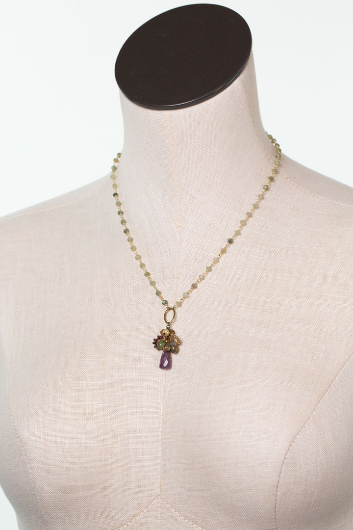 Apatheia 17.5-19.5" Czech Glass, Cats Eye, Purple Jasper Cluster Necklace