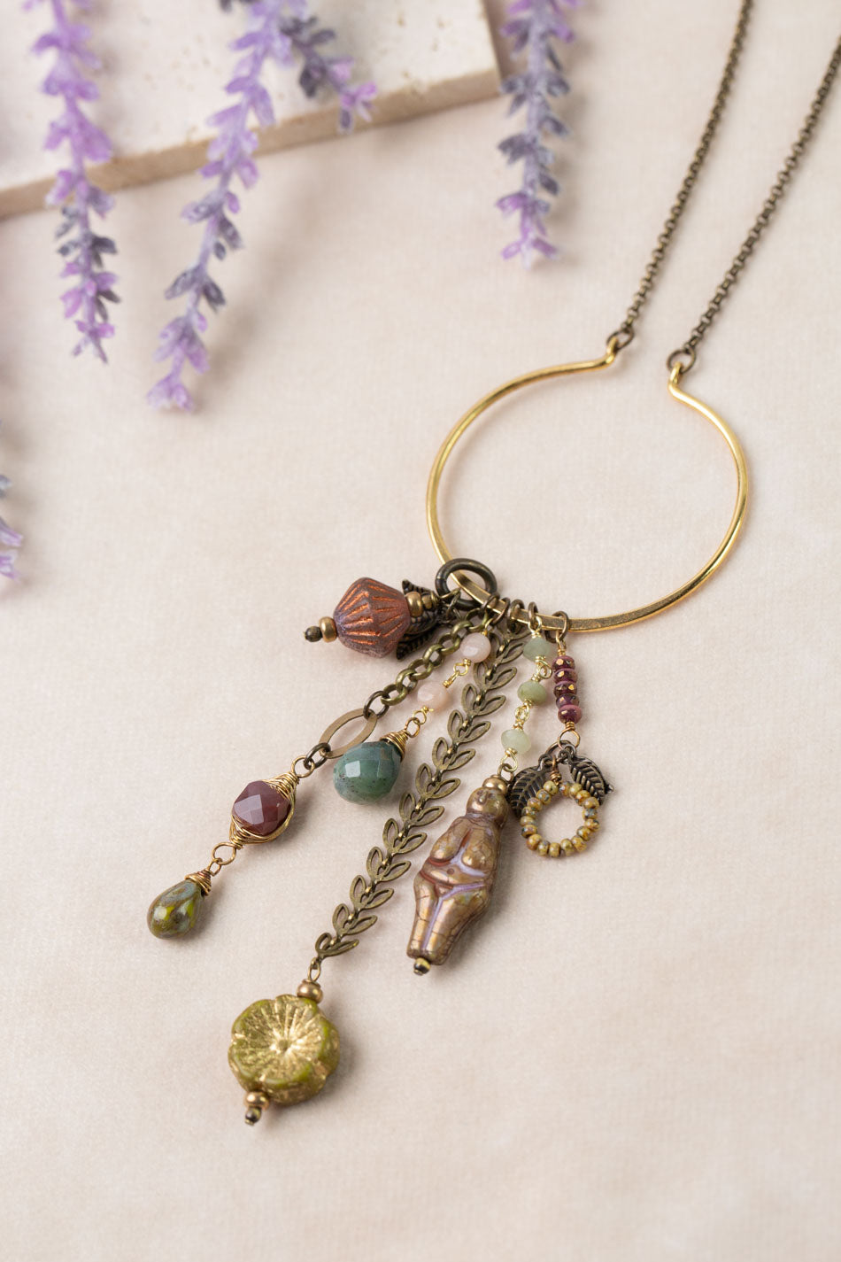 Apatheia 27-29" Fancy Jasper, Czech Glass, Cats Eye Statement Necklace