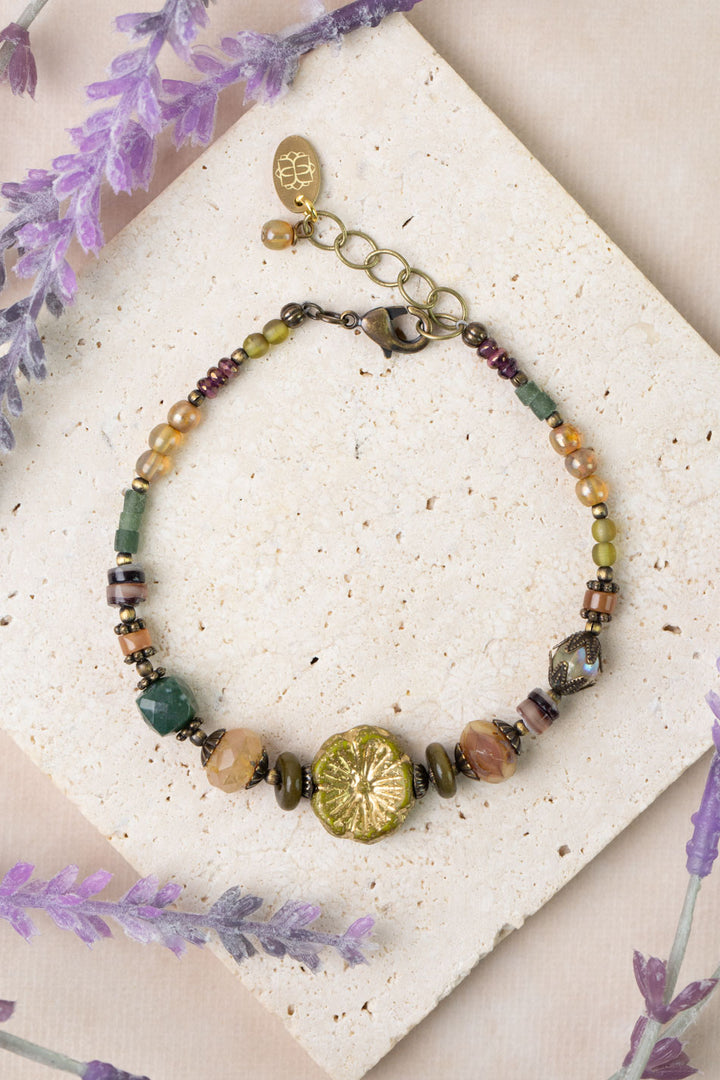 Apatheia 7.5-8.5" Fancy Jasper, Czech Glass, Shell Simple Bracelet