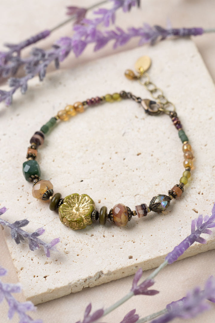 Apatheia 7.5-8.5" Fancy Jasper, Czech Glass, Shell Simple Bracelet