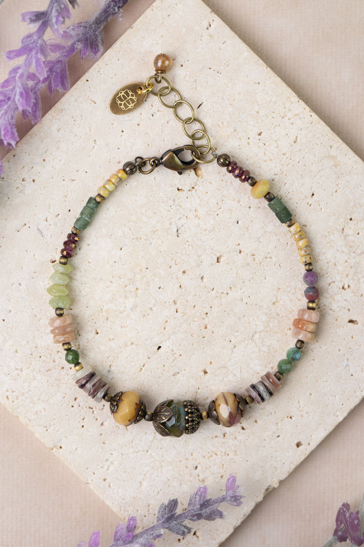 Apatheia 7.5-8.5" Fancy Jasper, Czech Glass, Shell Simple Bracelet