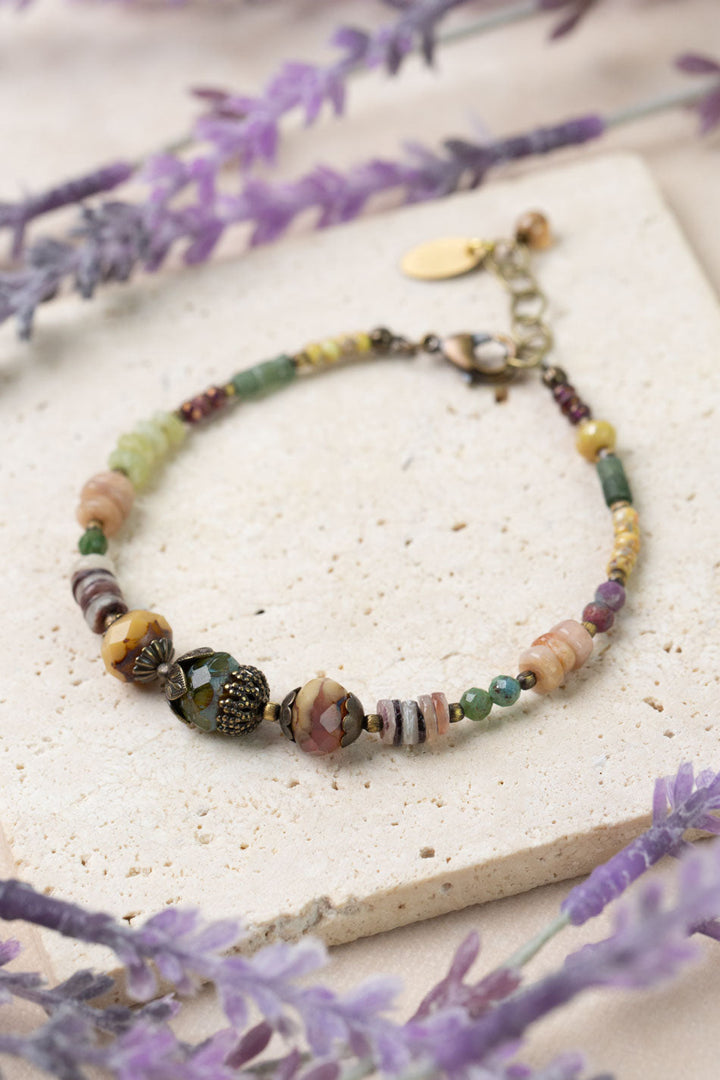 Apatheia 7.5-8.5" Fancy Jasper, Czech Glass, Shell Simple Bracelet