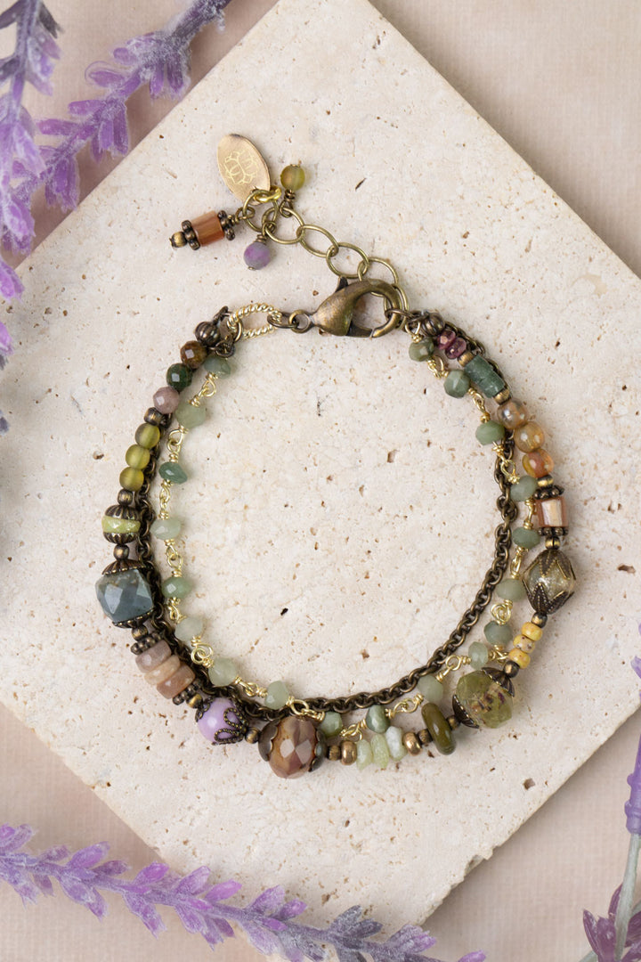 Apatheia 7.5-8.5" Fancy Jasper, Czech Glass, Shell Multistrand Bracelet