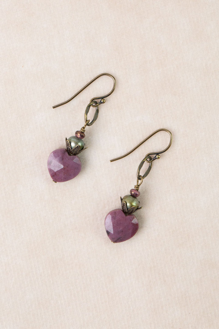 Apatheia Freshwater Pearl, Czech Glass, Purple Jasper Simple Earrings