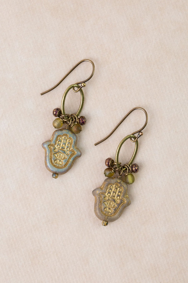 Apatheia Czech Glass Hamsa Hand Cluster Earrings