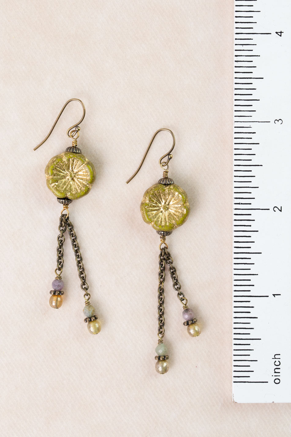 Apatheia Fancy Jasper, Czech Glass Flower Dangle Earrings