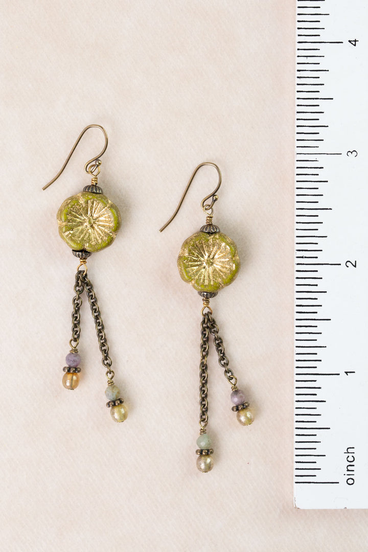 Apatheia Fancy Jasper, Czech Glass Flower Dangle Earrings