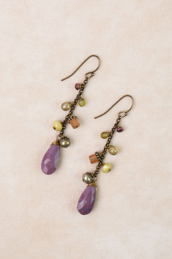 Apatheia Purple Jasper, Freshwater Pearl, Czech Glass Cluster Earrings