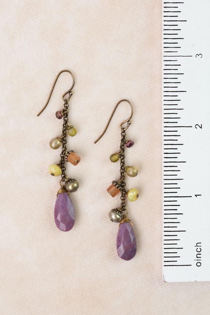 Apatheia Purple Jasper, Freshwater Pearl, Czech Glass Cluster Earrings