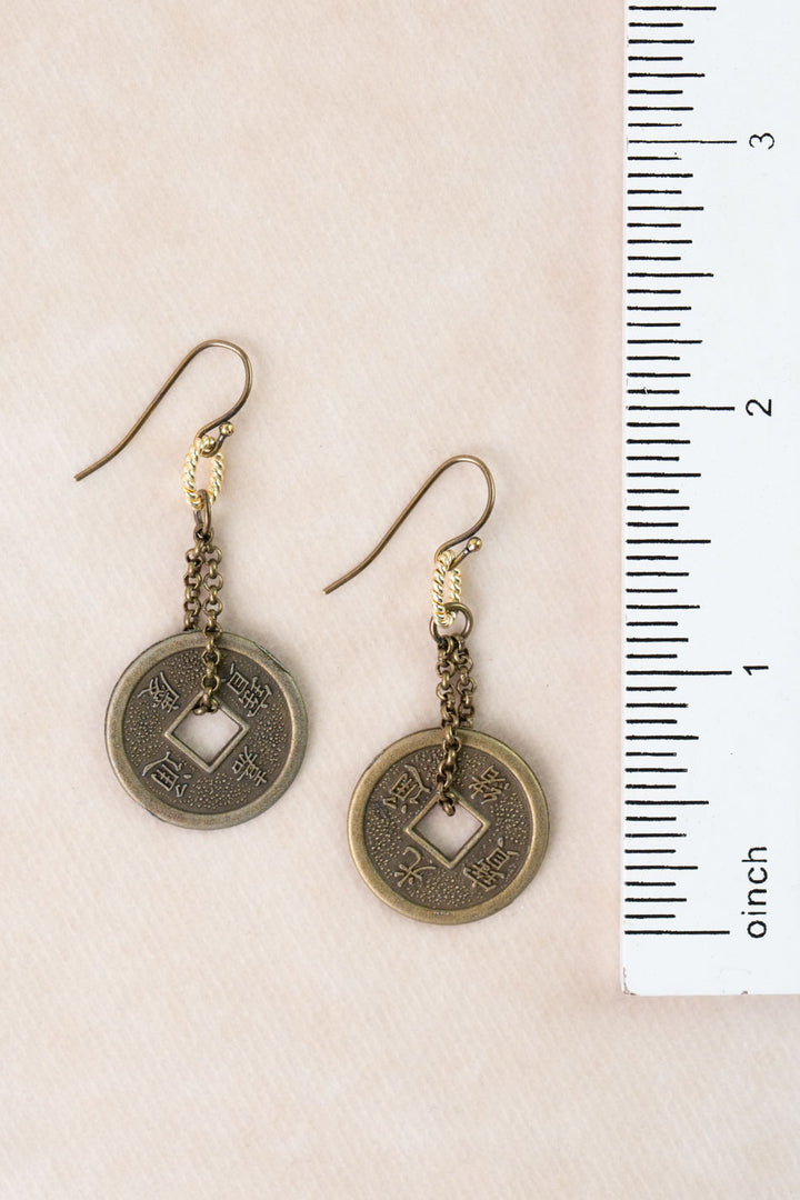 Apatheia Antique Brass Coin Statement Earrings