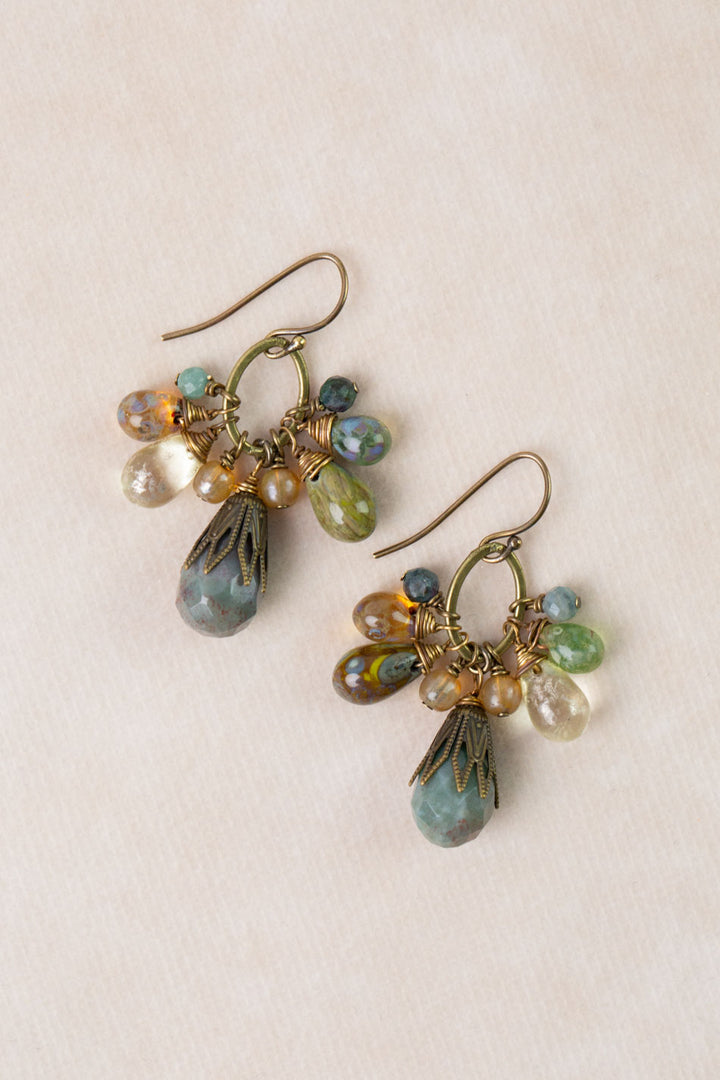 Apatheia Fancy Jasper, Czech Glass Cluster Earrings