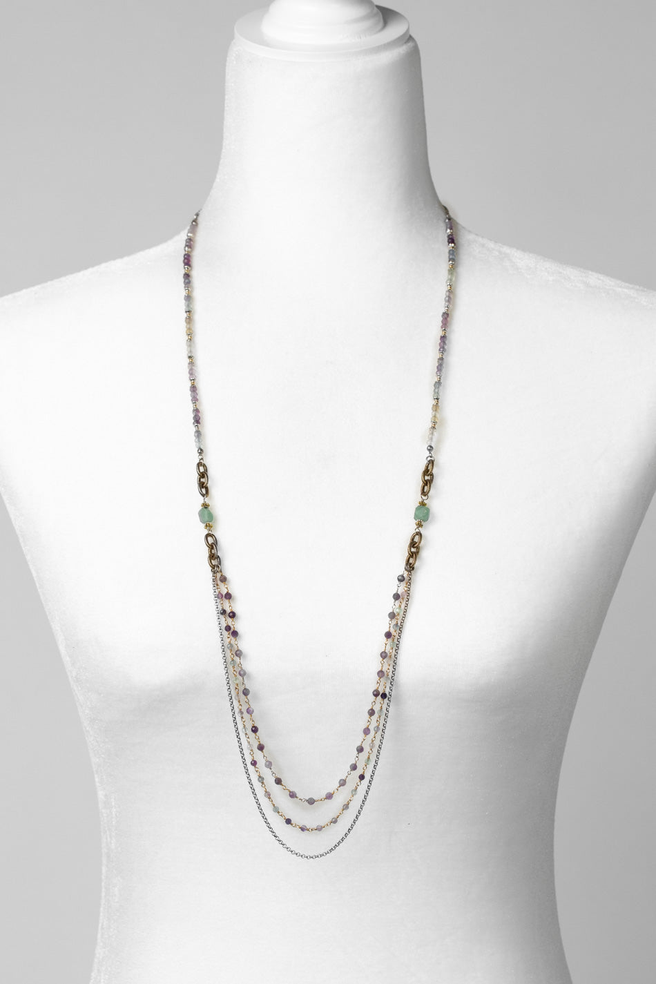 Aspire 33.5-35.5" Faceted Fluorite And Roman Glass Multistrand Necklace