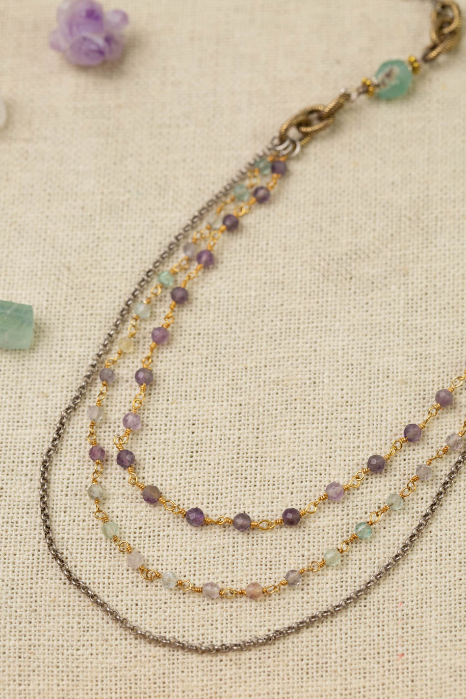 Aspire 33.5-35.5" Faceted Fluorite And Roman Glass Multistrand Necklace