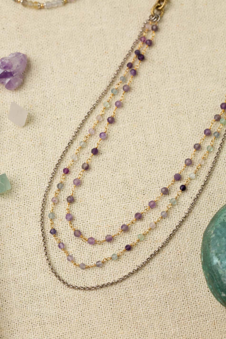 Aspire 33.5-35.5" Faceted Fluorite And Roman Glass Multistrand Necklace