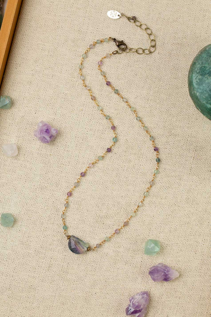 Aspire 16-18" Rainbow Fluorite Half Circle Simple Necklace