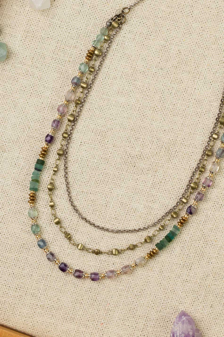 Aspire 19.5-21.5"Fluorite, Roman Glass Multistrand Necklace