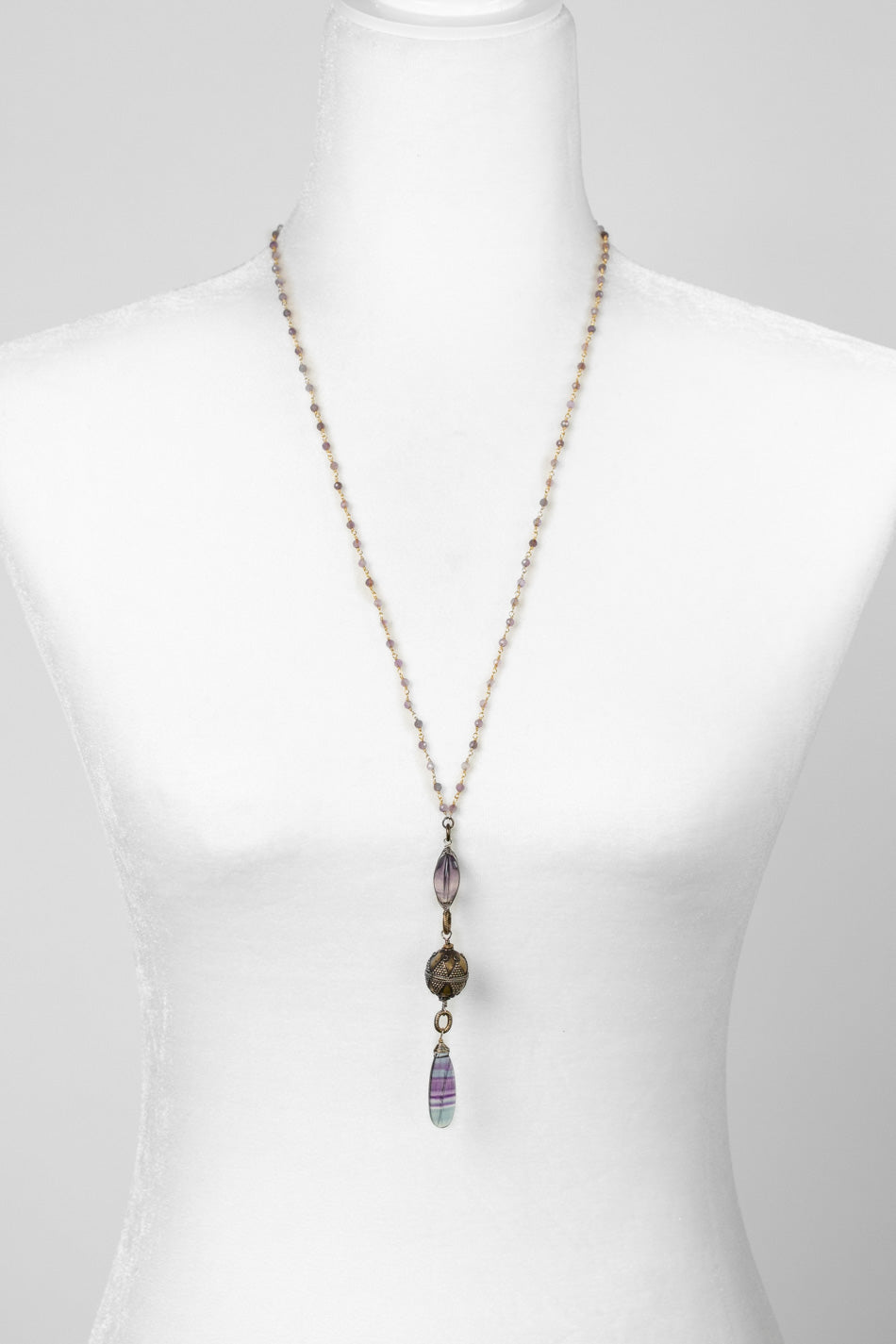 Aspire 25.5-27.5" Faceted Pink Amethyst With High Quality Fluorite Briolette Statement Necklace