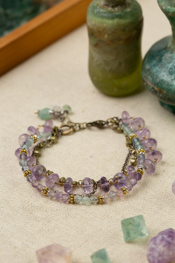 Aspire 7.5-8.5" Rainbow Fluorite And Amethyst Multistrand Bracelet