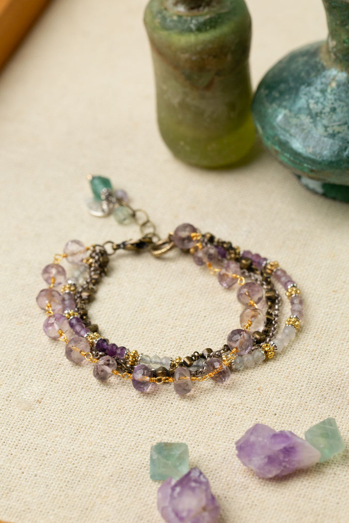 Aspire 7.5-8.5" Rainbow Fluorite And Amethyst Multistrand Bracelet