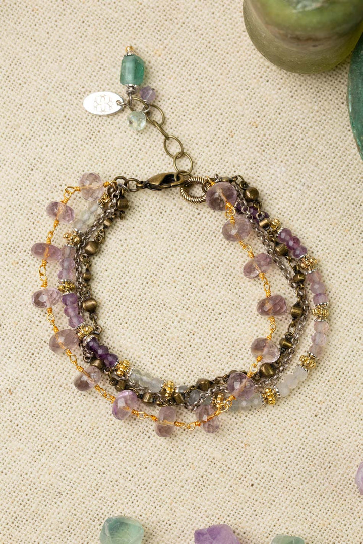 Aspire 7.5-8.5" Rainbow Fluorite And Amethyst Multistrand Bracelet