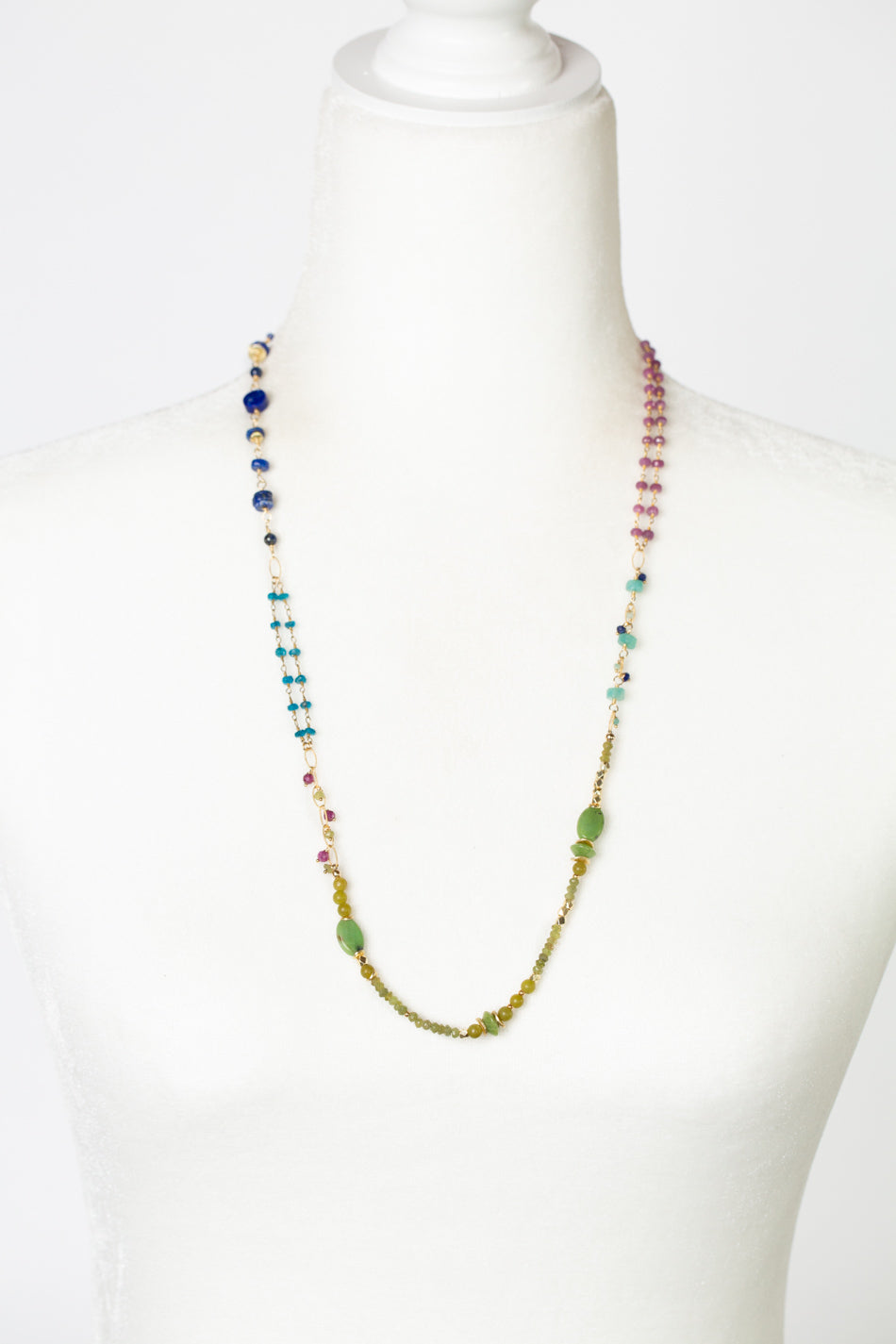 Aurora 26-28" Faceted Ruby, Lapis Lazuli, Chrysoprase Collage Necklace
