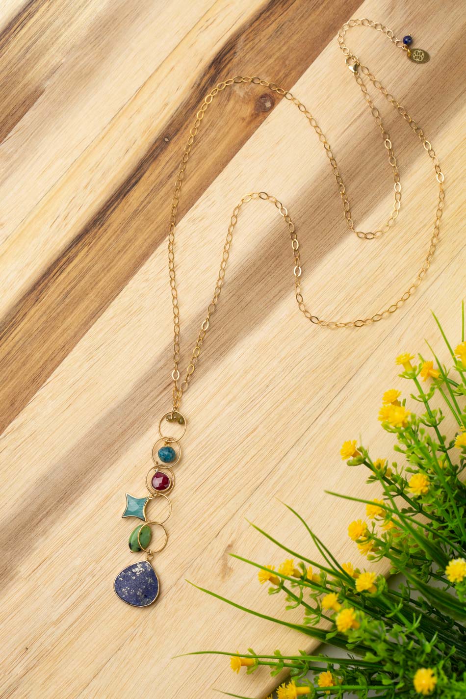 Aurora 26.5-28.5" Faceted Ruby, Lapis Lazuli, Amazonite Cluster Necklace