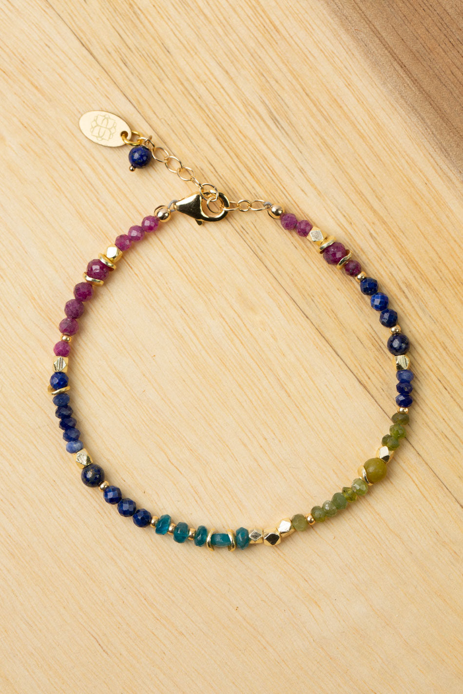 Aurora 7.5-8.5" Ruby, Faceted Lapis Lazuli, Apatite Simple Bracelet