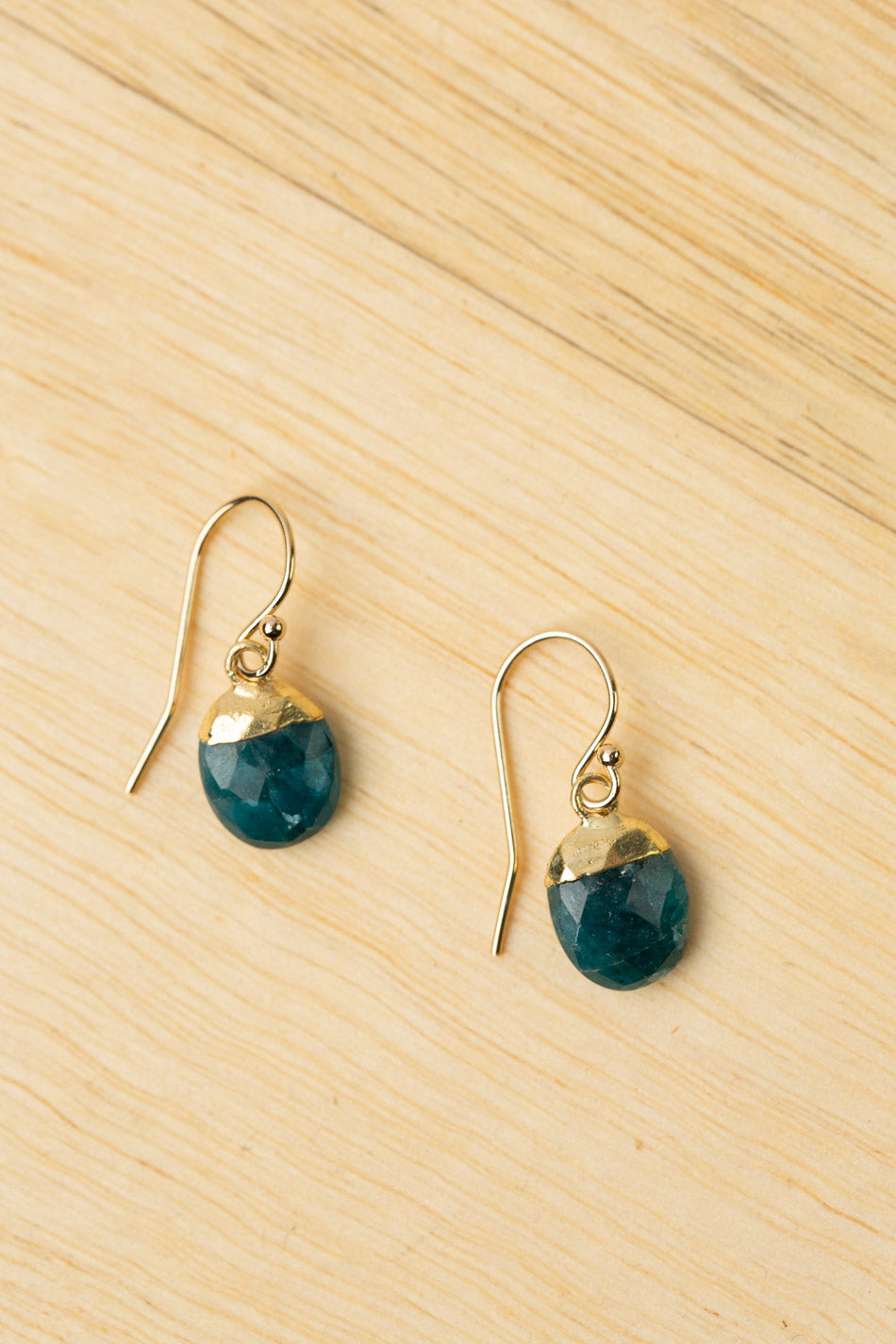 Aurora Gold Plated Faceted Blue Apatite Bezel Simple Earrings