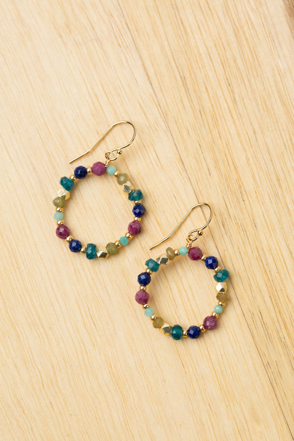 Blue Apatite gemstone gold hoop outlets earrings